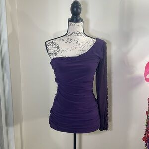 Purple sheer one shoulder bodycon dress